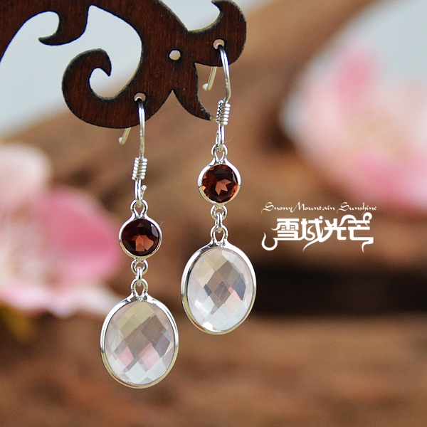 925 Sterling Silver Garnet And Natural Pink Crystal Earrings 925 Sterling Silver Garnet And Natural Pink Crystal Earrings