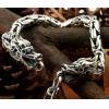 Retro Tibetan Handmade 925 Sterling Silver Double Dragon Head Bracelet