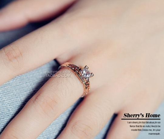 Rose Gold Color Paris Eiffel Tower Four Claws Pierced Gold-Plated Alloy Ring Rose Gold Color Paris Eiffel Tower Four Claws Pierced Gold-Plated Alloy Ring