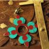 Tibetan Handmade Copper Turquoise Red Coral Cross Vajra Pendant