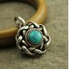 Vintage Tibetan Silver Handmade Turquoise Twist Necklace Pendant