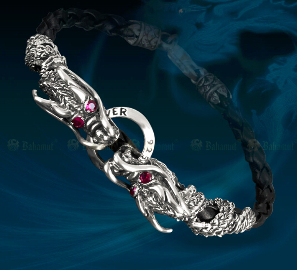 925 Sterling Silver Double Dragon Bracelet With Lobster Clasp 925 Sterling Silver Double Dragon Bracelet With Lobster Clasp