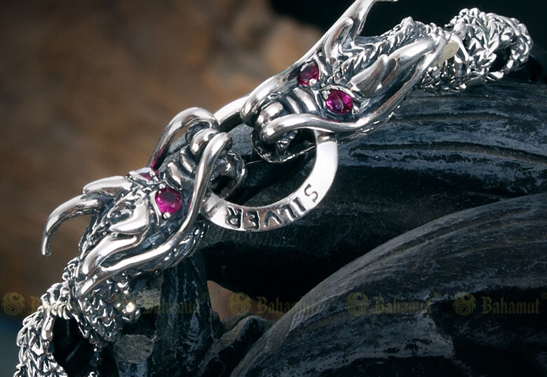 925 Sterling Silver Double Dragon Bracelet With Lobster Clasp 925 Sterling Silver Double Dragon Bracelet With Lobster Clasp
