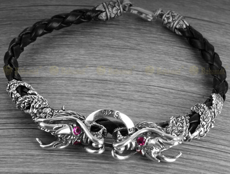 925 Sterling Silver Double Dragon Bracelet With Lobster Clasp 925 Sterling Silver Double Dragon Bracelet With Lobster Clasp