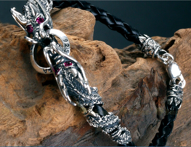 925 Sterling Silver Double Dragon Bracelet With Lobster Clasp 925 Sterling Silver Double Dragon Bracelet With Lobster Clasp