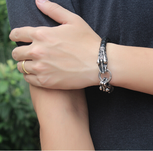 Titanium Steel Dragon Leather Bracelet Titanium Steel Dragon Leather Bracelet