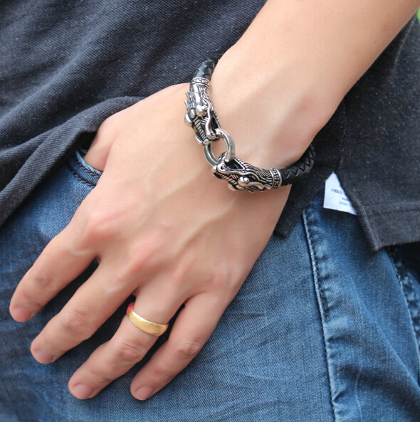 Titanium Steel Dragon Leather Bracelet Titanium Steel Dragon Leather Bracelet