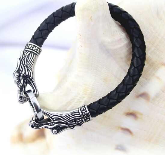 Titanium Steel Dragon Leather Bracelet Titanium Steel Dragon Leather Bracelet