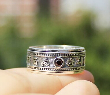 925 Sterling Silver Om Mani Padme Hum Lucky Rotatable Ring 925 Sterling Silver Om Mani Padme Hum Lucky Rotatable Ring