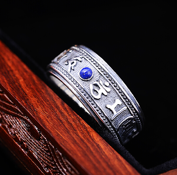 Lapis lazuli Om Mani Padme Hum 925 Silver Ring Lapis lazuli Om Mani Padme Hum 925 Silver Ring