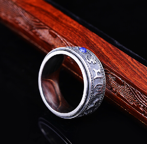 Lapis lazuli Om Mani Padme Hum 925 Silver Ring Lapis lazuli Om Mani Padme Hum 925 Silver Ring