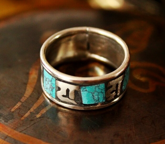 Handmade Tibetan Silver Turquoise Om Mani Padme Hum Ring Handmade Tibetan Silver Turquoise Om Mani Padme Hum Ring
