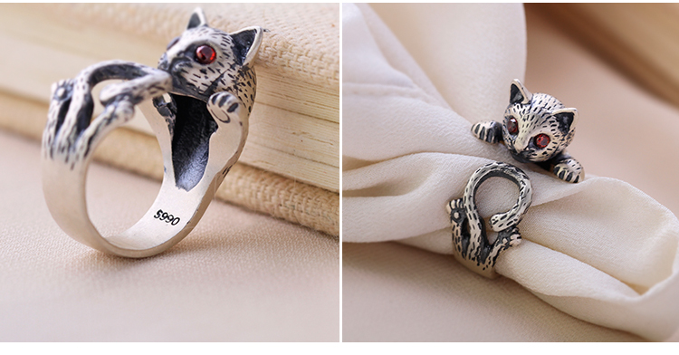 990 Sterling Silver Retro Small Cute Cat Ring 990 Sterling Silver Retro Small Cute Cat Ring
