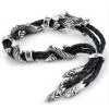 Sasang Sacred Dragon Silver Bracelets Bangle Dragon Black Leather Bracelet Man Jewelry