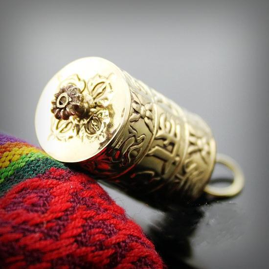 India Nepal Brass Mantra Prayer Wheel Pendant India Nepal Brass Mantra Prayer Wheel Pendant