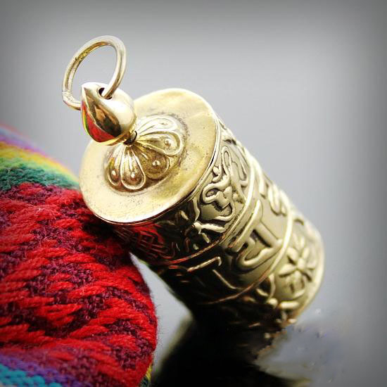 India Nepal Brass Mantra Prayer Wheel Pendant India Nepal Brass Mantra Prayer Wheel Pendant