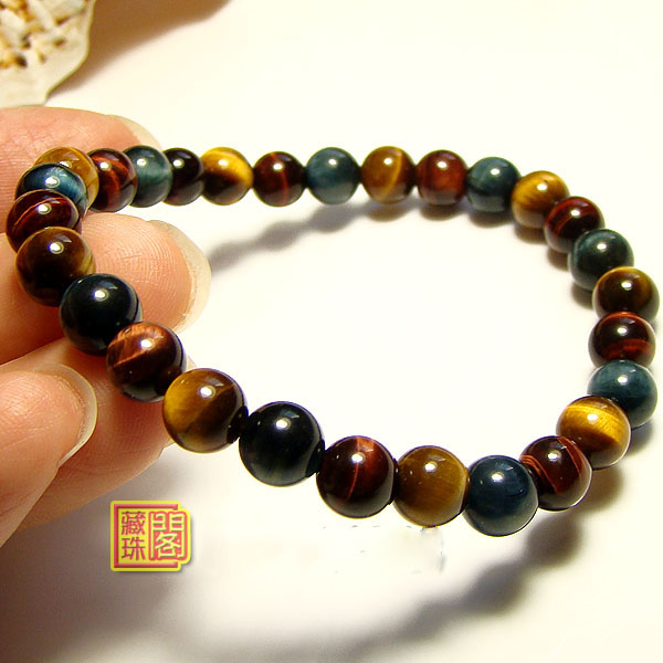 Genuine 6mm Natural Colored Red Yellow And Blue Tiger Eye Bracelet Genuine 6mm Natural Colored Red Yellow And Blue Tiger Eye Bracelet