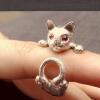 Handmade Cute Cat And The Eyes Mosaic Gem 925 Sterling Silver Ring