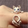 Handmade Cute Cat And The Eyes Mosaic Gem 925 Sterling Silver Ring
