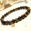 Genuine 6mm Natural Colored Red Yellow And Blue Tiger Eye Bracelet