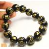 Genuine 12mm Natural Black Agate Om Mani Padme Hum Beads Bracelet