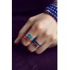 Handmade India Turquoise Red Coral Retro Style Tibet Silver Enamel Om Mani Padme Hum Ring