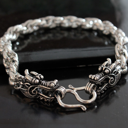 Handmade Double Dragon Head 925 Silver Mans Bracelet Handmade Double Dragon Head 925 Silver Mans Bracelet