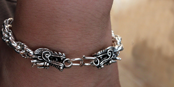 Handmade Double Dragon Head 925 Silver Mans Bracelet Handmade Double Dragon Head 925 Silver Mans Bracelet