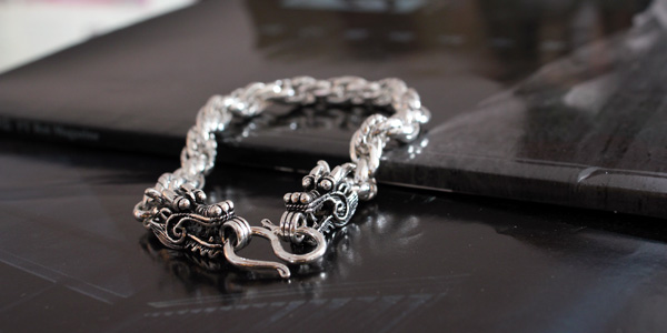 Handmade Double Dragon Head 925 Silver Mans Bracelet Handmade Double Dragon Head 925 Silver Mans Bracelet