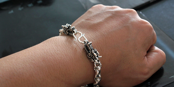 Handmade Double Dragon Head 925 Silver Mans Bracelet Handmade Double Dragon Head 925 Silver Mans Bracelet