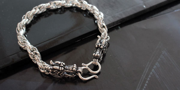 Handmade Double Dragon Head 925 Silver Mans Bracelet Handmade Double Dragon Head 925 Silver Mans Bracelet