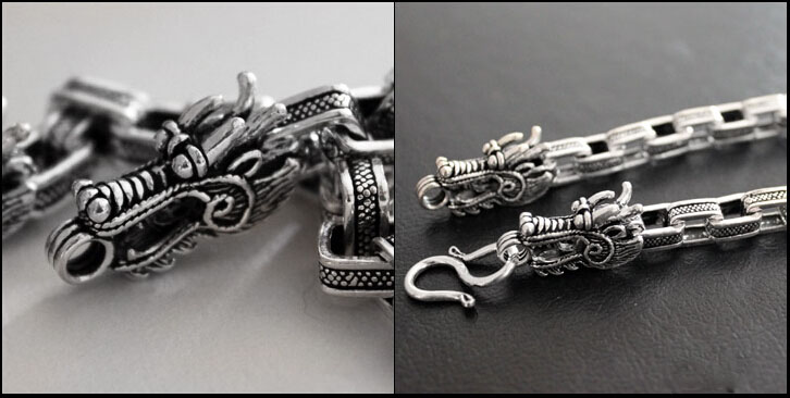 Handmade Evil Double Dragon Head 925 Silver Mens Bracelet Handmade Evil Double Dragon Head 925 Silver Mens Bracelet