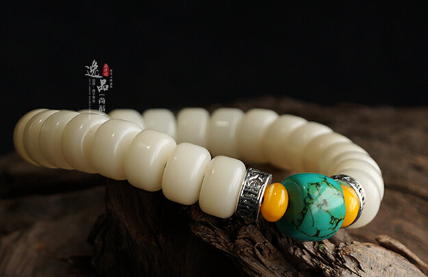Natural Turquoise 9MM or 11MM White Jade Bodhi Buddha Bracelet Natural Turquoise 9MM or 11MM White Jade Bodhi Buddha Bracelet