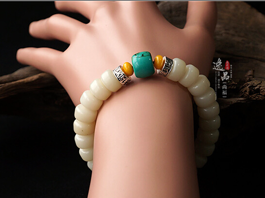 Natural Turquoise 9MM or 11MM White Jade Bodhi Buddha Bracelet Natural Turquoise 9MM or 11MM White Jade Bodhi Buddha Bracelet