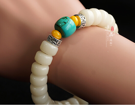 Natural Turquoise 9MM or 11MM White Jade Bodhi Buddha Bracelet Natural Turquoise 9MM or 11MM White Jade Bodhi Buddha Bracelet