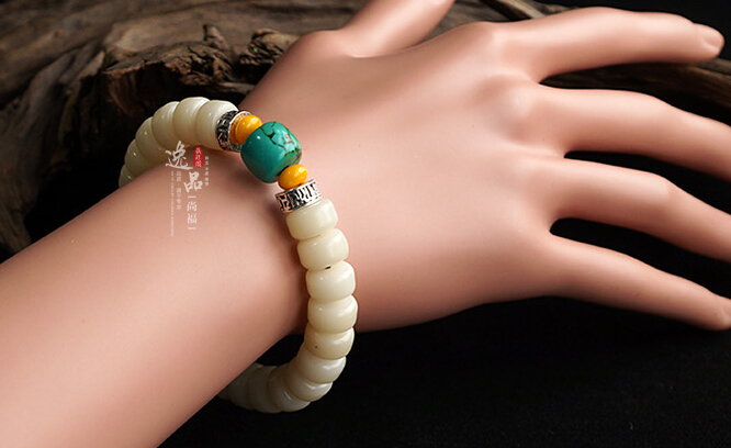 Natural Turquoise 9MM or 11MM White Jade Bodhi Buddha Bracelet Natural Turquoise 9MM or 11MM White Jade Bodhi Buddha Bracelet