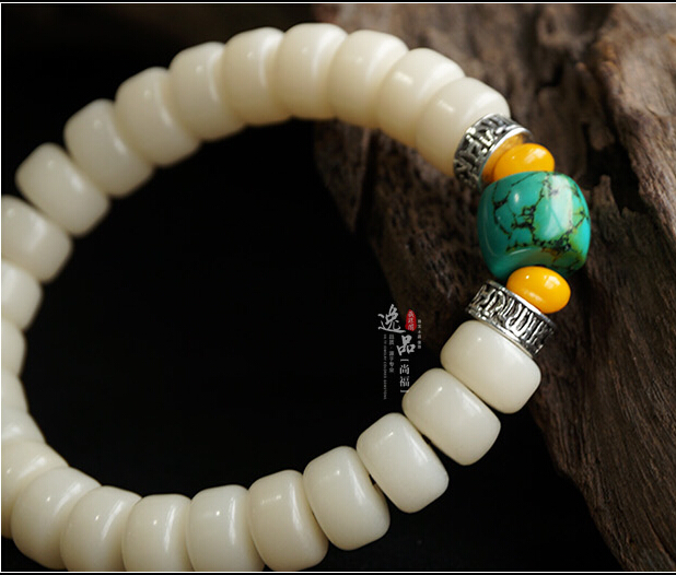 Natural Turquoise 9MM or 11MM White Jade Bodhi Buddha Bracelet Natural Turquoise 9MM or 11MM White Jade Bodhi Buddha Bracelet