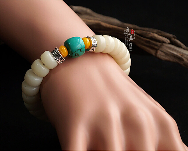 Natural Turquoise 9MM or 11MM White Jade Bodhi Buddha Bracelet Natural Turquoise 9MM or 11MM White Jade Bodhi Buddha Bracelet