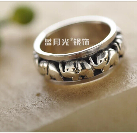 Handmade Vintage 925 Silver Elephants Lucky Ring Handmade Vintage 925 Silver Elephants Lucky Ring
