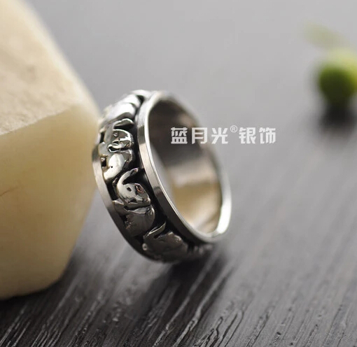 Handmade Vintage 925 Silver Elephants Lucky Ring Handmade Vintage 925 Silver Elephants Lucky Ring