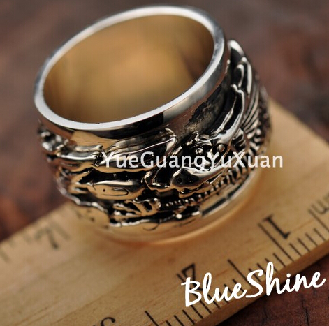 Fashion 925 Silver Dragon Carving Wide Prayer Ring Fashion 925 Silver Dragon Carving Wide Prayer Ring