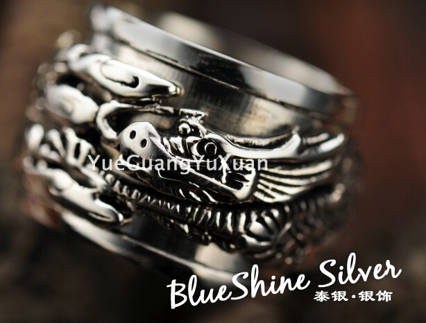 Fashion 925 Silver Dragon Carving Wide Prayer Ring Fashion 925 Silver Dragon Carving Wide Prayer Ring