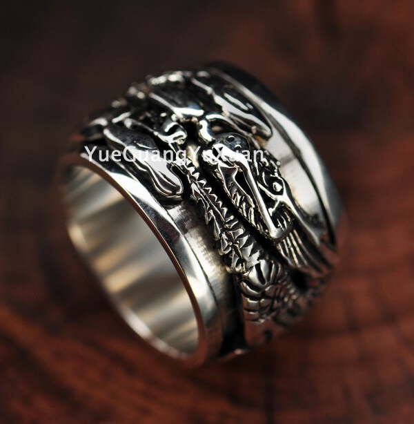 Fashion 925 Silver Dragon Carving Wide Prayer Ring Fashion 925 Silver Dragon Carving Wide Prayer Ring