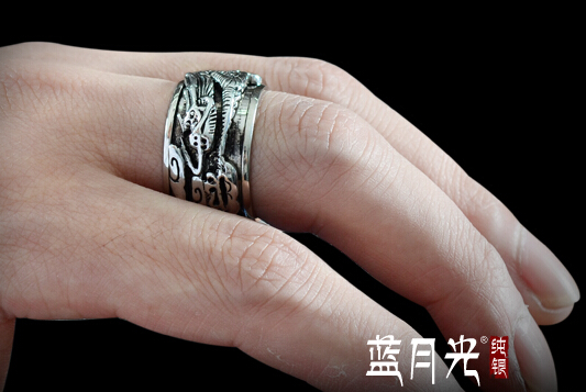 Fashion 925 Silver Dragon Carving Wide Prayer Ring Fashion 925 Silver Dragon Carving Wide Prayer Ring