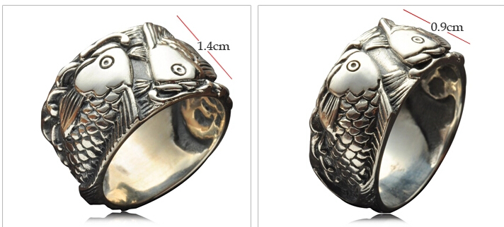 S925 Silver Double Fish Carving Ring For Man And Woman S925 Silver Double Fish Carving Ring For Man And Woman