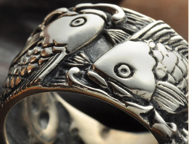 S925 Silver Double Fish Carving Ring For Man And Woman S925 Silver Double Fish Carving Ring For Man And Woman