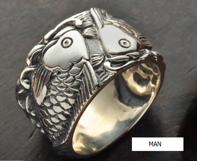 S925 Silver Double Fish Carving Ring For Man And Woman S925 Silver Double Fish Carving Ring For Man And Woman