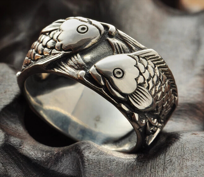 S925 Silver Double Fish Carving Ring For Man And Woman S925 Silver Double Fish Carving Ring For Man And Woman