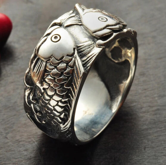 S925 Silver Double Fish Carving Ring For Man And Woman S925 Silver Double Fish Carving Ring For Man And Woman