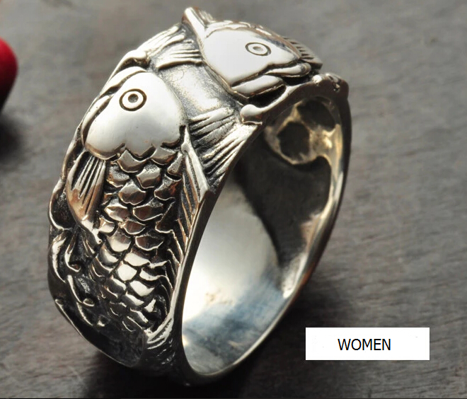 S925 Silver Double Fish Carving Ring For Man And Woman S925 Silver Double Fish Carving Ring For Man And Woman